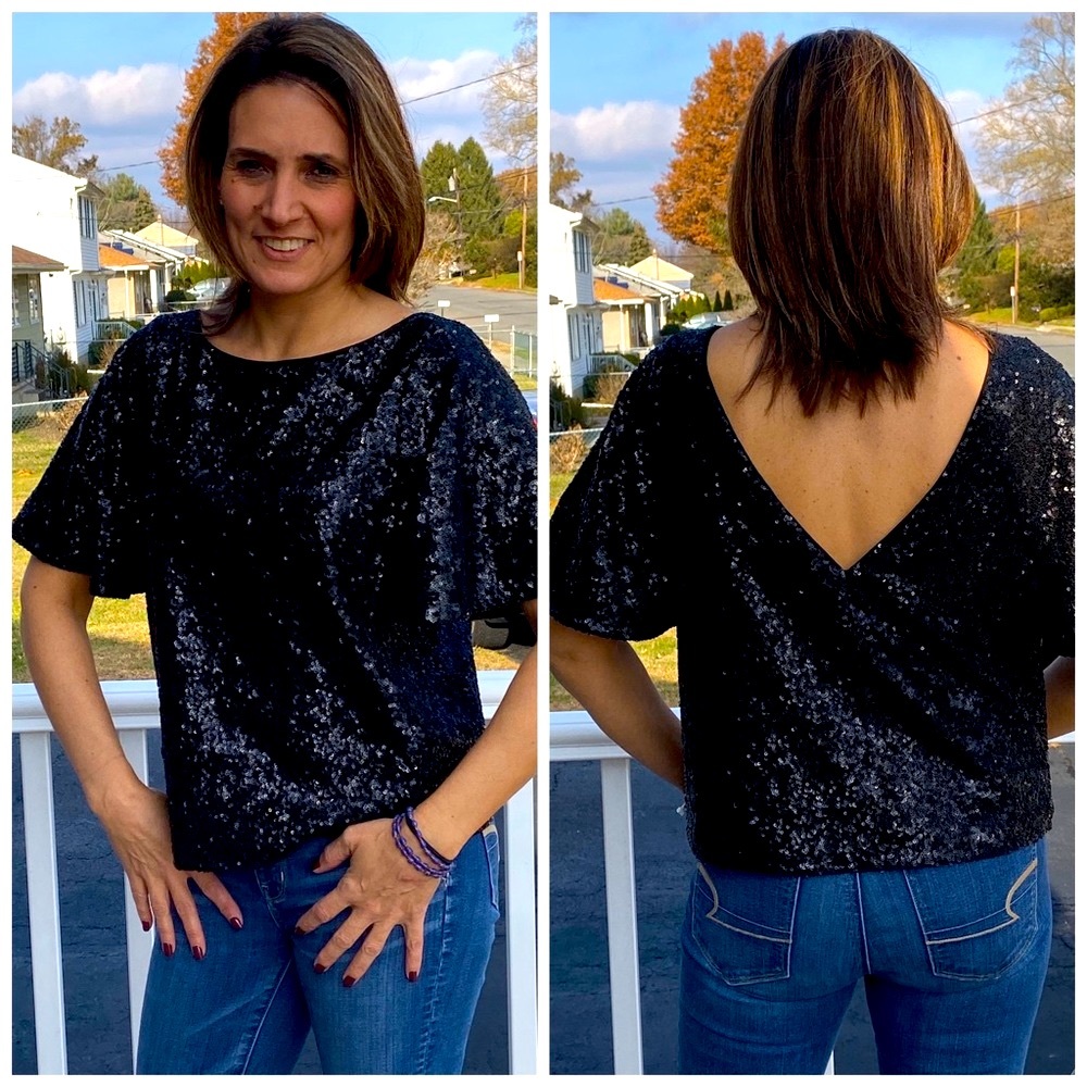 New Kate Spade- Sequin v neck back top blouse